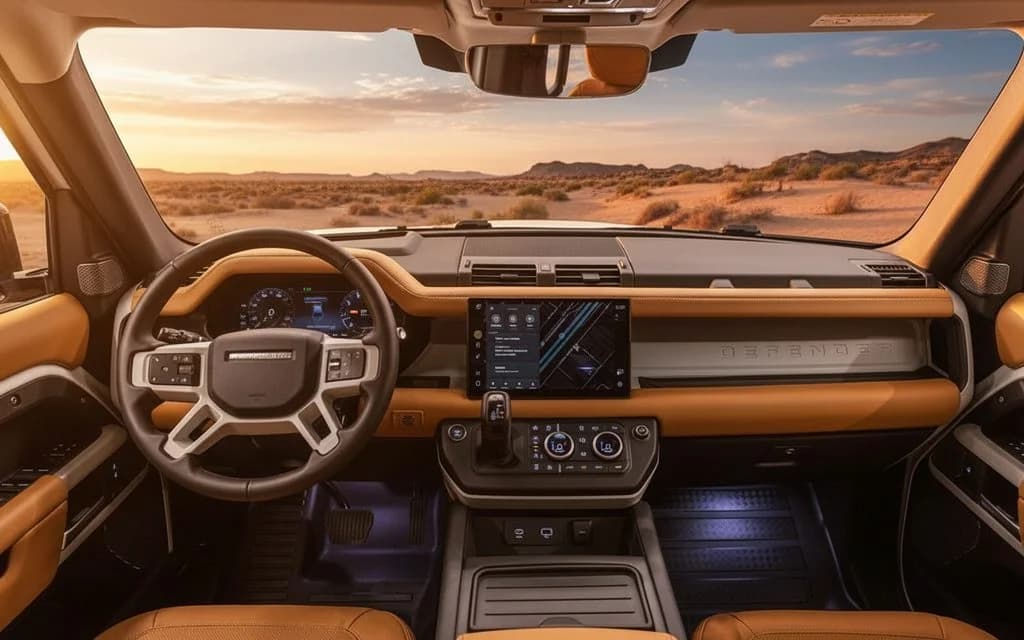 LandRover Defender 2024 interior view showing trim – rental in Dubai