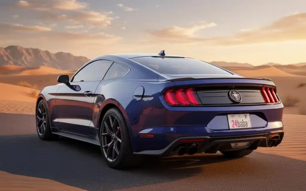 Ford Mustang 2020 Blue rear view showing taillights – rental in Dubai