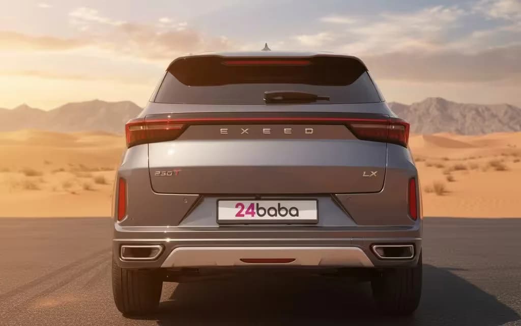 Exeed Lx 2024 Grey rear view showing taillights – rental in Dubai