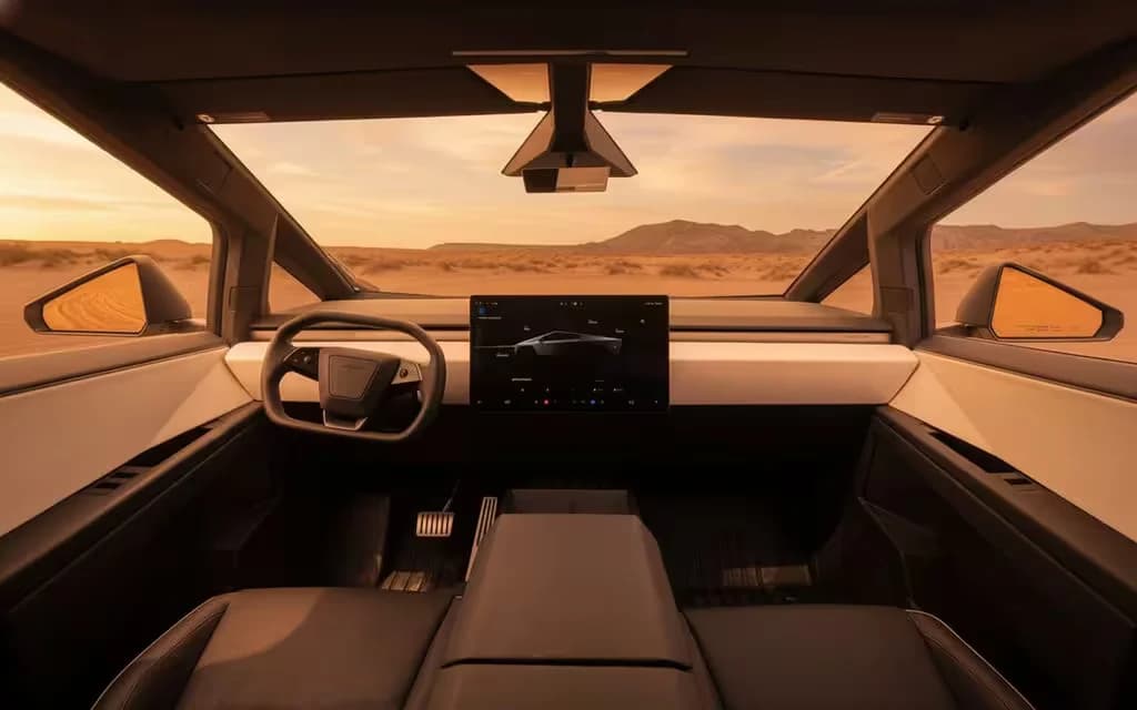 Tesla Cybertruck 2025 interior view showing trim – rental in Dubai
