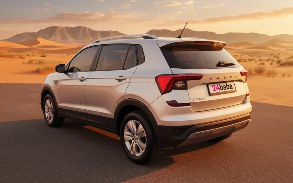 Skoda Kushaq 2023 Silver rear view showing taillights