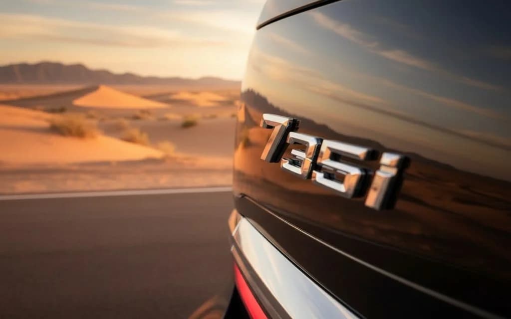 Bmw 735 2024 Black rear view showing taillights – rental in Dubai