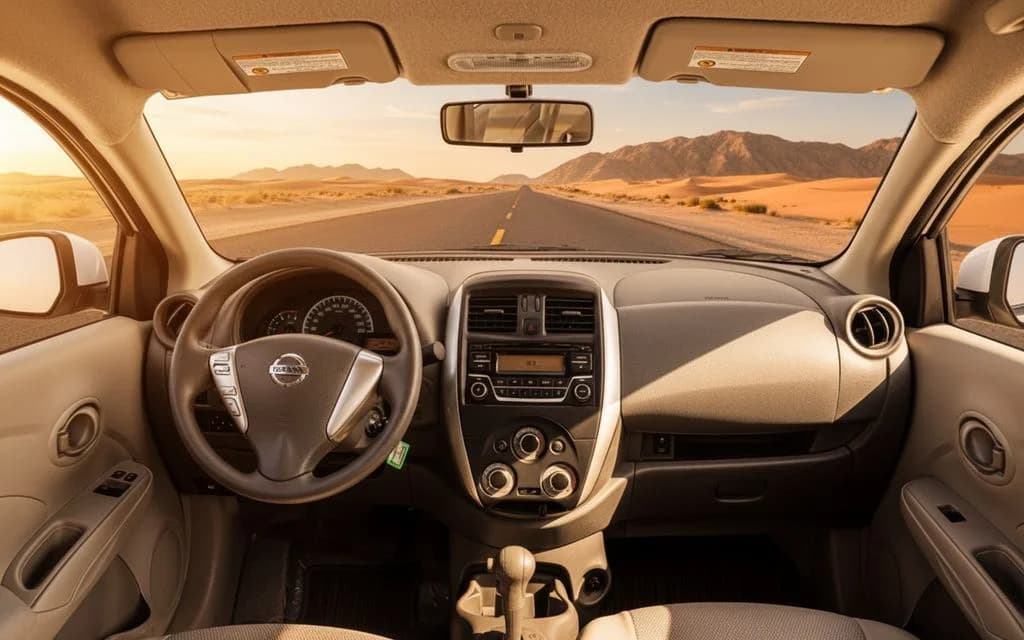 Nissan Sunny 2023 interior view showing trim – rental in Dubai