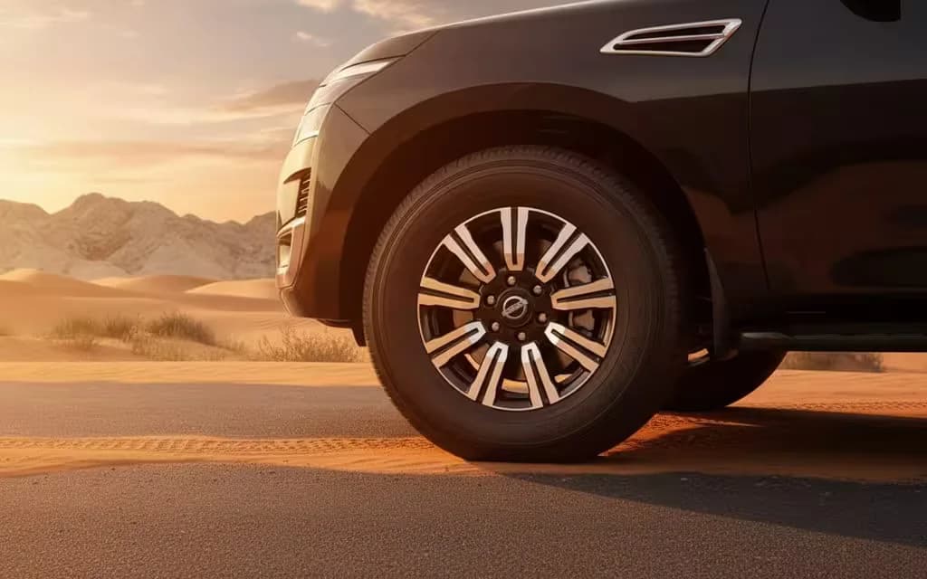 Nissan Patrol 2022 alloy wheel close up – rental in Dubai