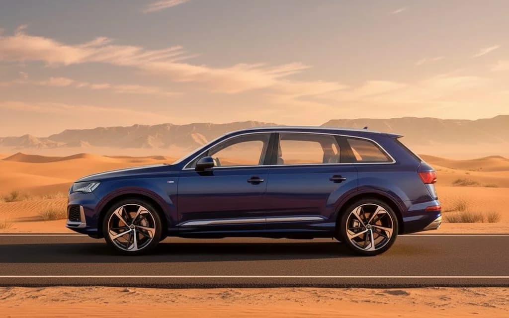 Audi Q7 2021 Red rear view showing taillights – rental in Dubai