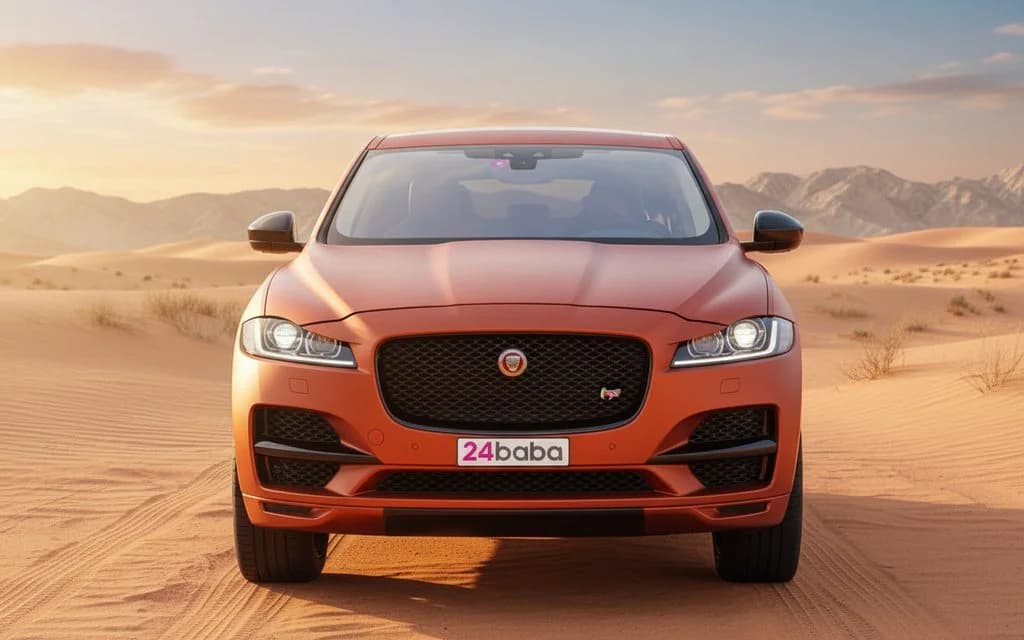 Jaguar E Pace 2020 Orange front view with headlights – rental in Dubai