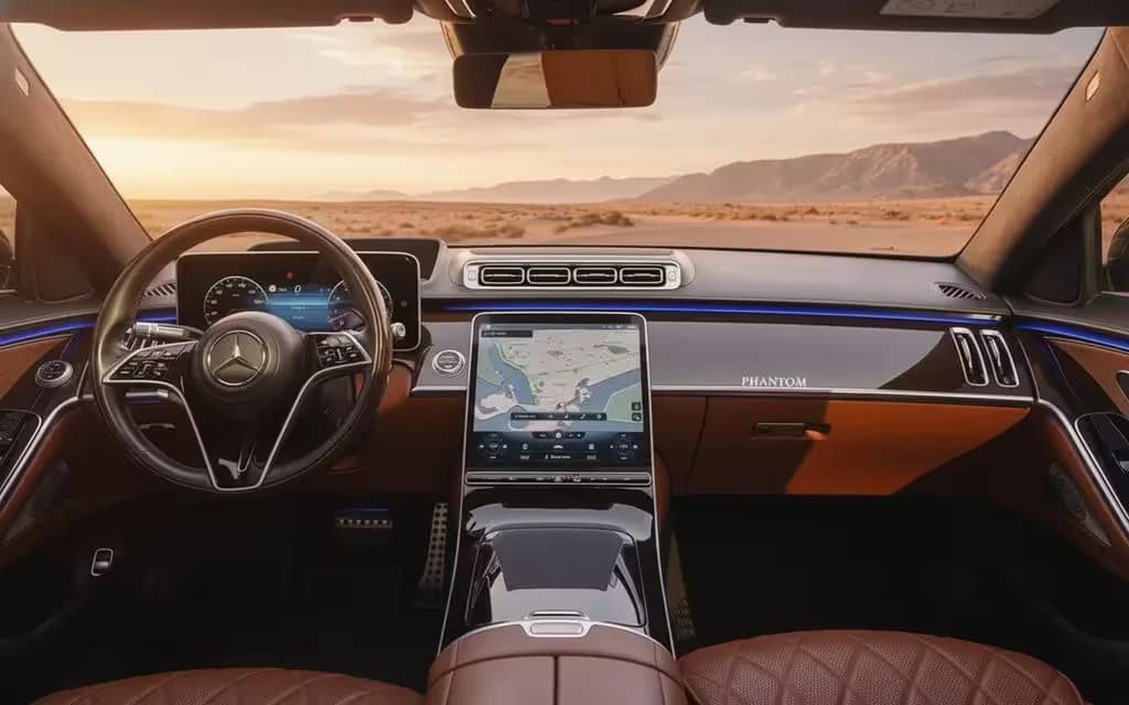 Mercedes S500 2021 interior view showing trim – rental in Dubai