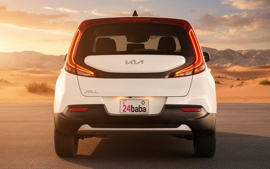 Kia Soul 2022 White rear view showing taillights – rental in Dubai