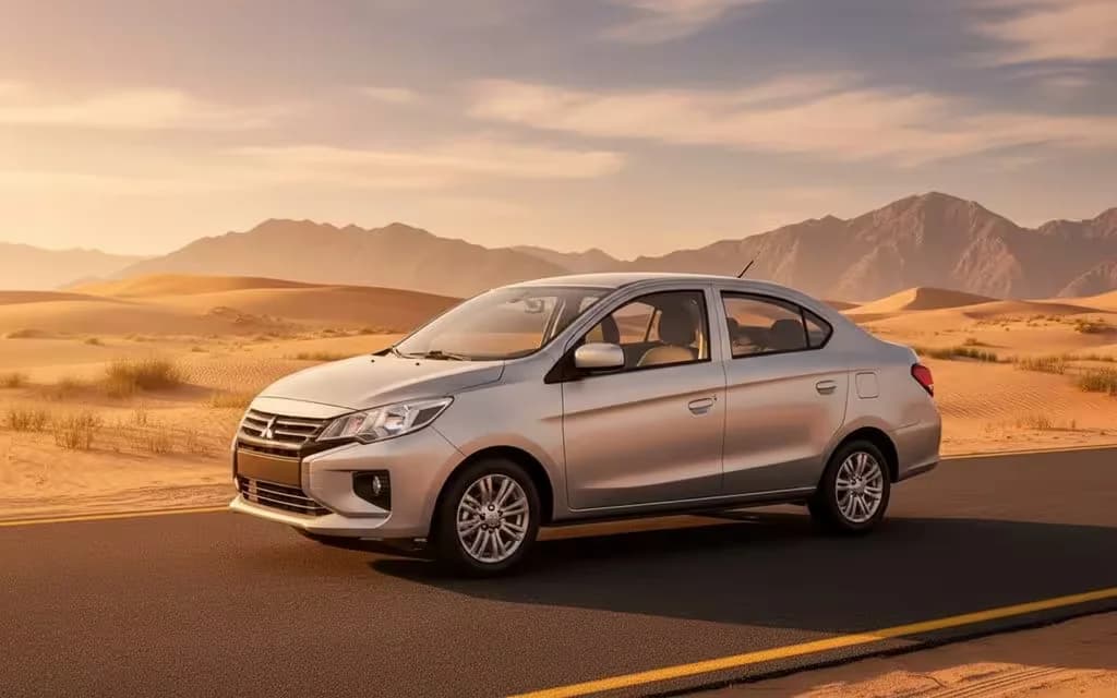 Mitsubishi Attrage 2025 Grey rear view showing taillights – rental in Dubai