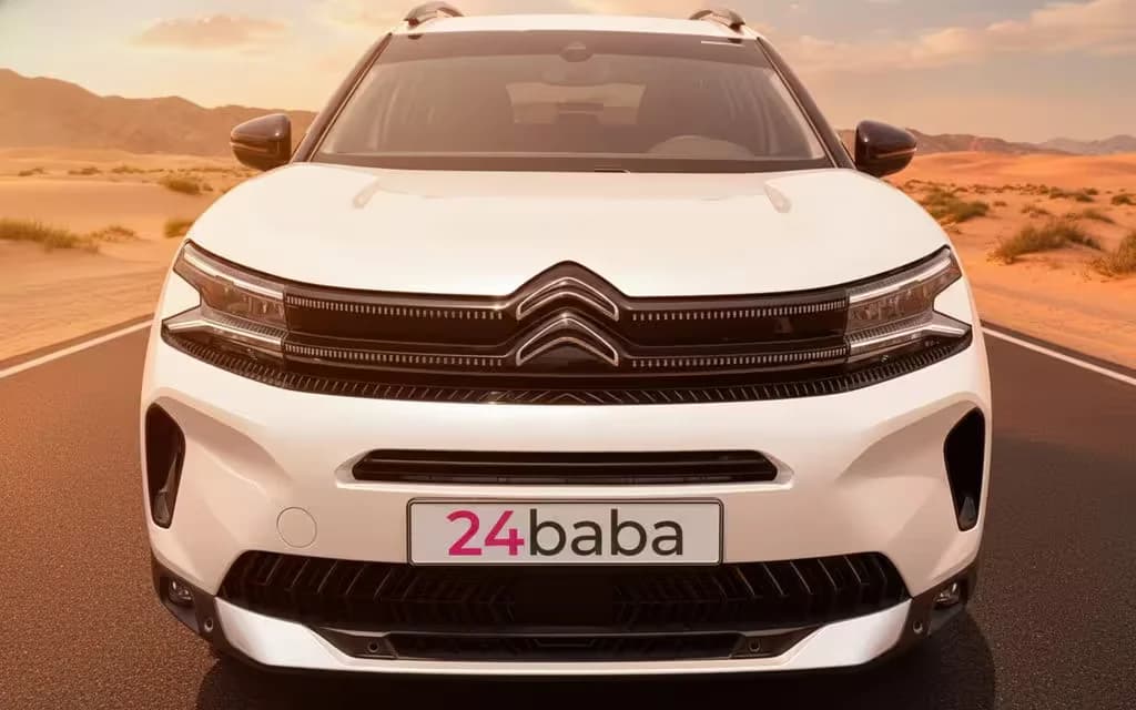 Citroen C5 2024 White front view with headlights – rental in Dubai