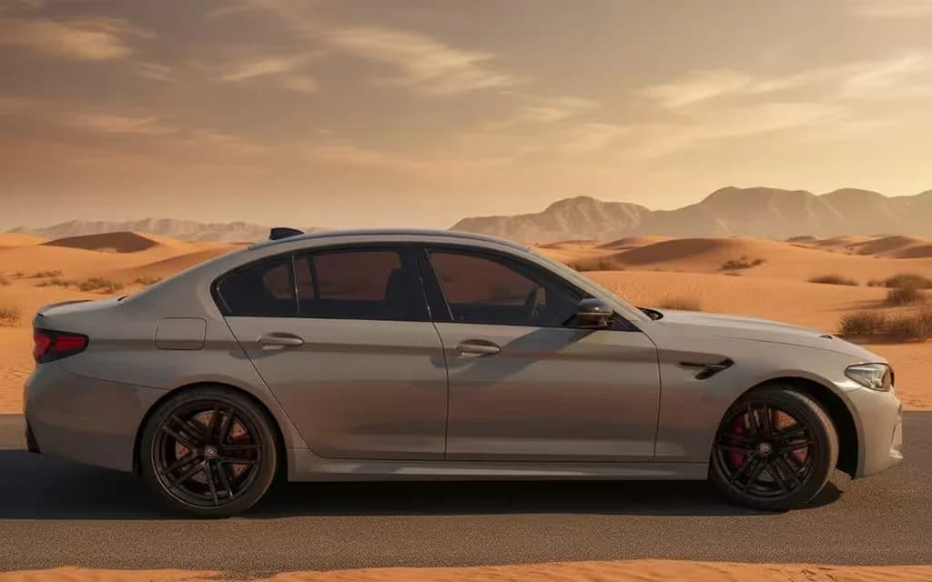 Bmw M5 2022 Grey side profile – rental in Dubai