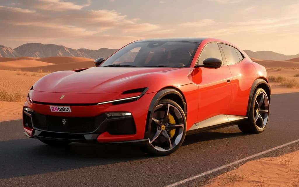 Ferrari Purosangue 2025 Red front view with headlights – rental in Dubai