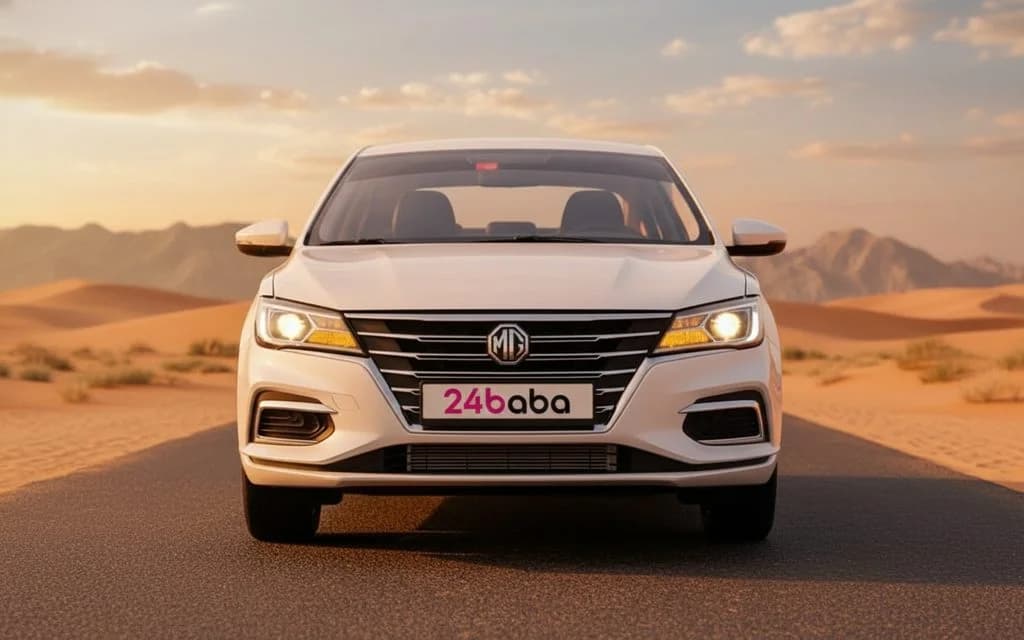 Mg 5 2025 White front view with headlights – rental in Dubai