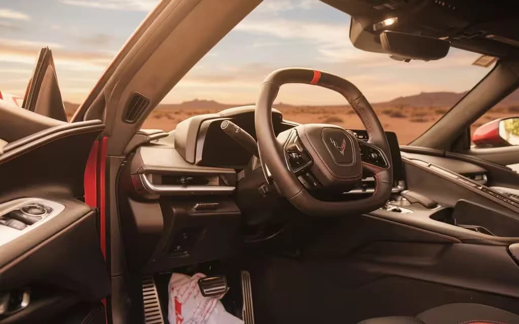 Chevrolet Corvette 2023 interior view showing trim – rental in Dubai