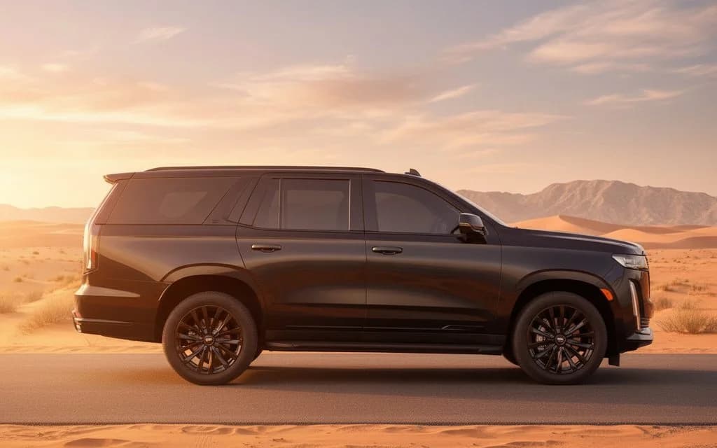 Cadillac Escalade 2022 Black side profile – rental in Dubai