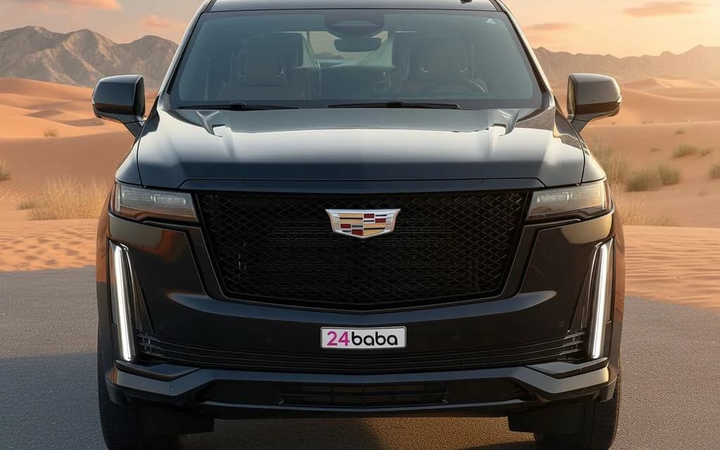 Cadillac Escalade 2024 Black front view with headlights