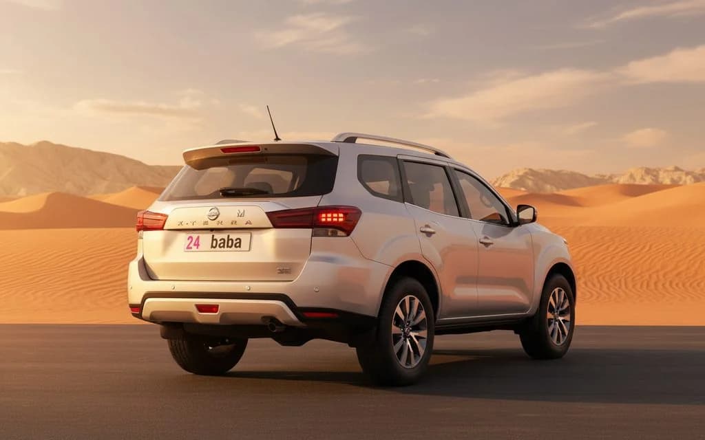 Nissan X Terra 2022 Silver rear view showing taillights – rental in Dubai