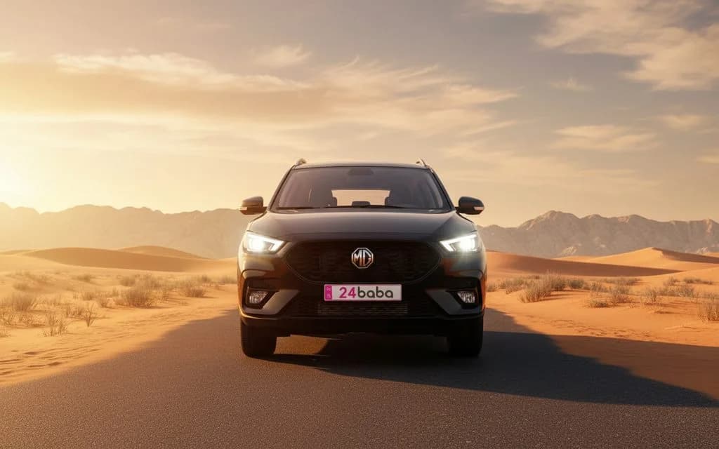 Mg Zs 2025 Black front view with headlights – rental in Dubai