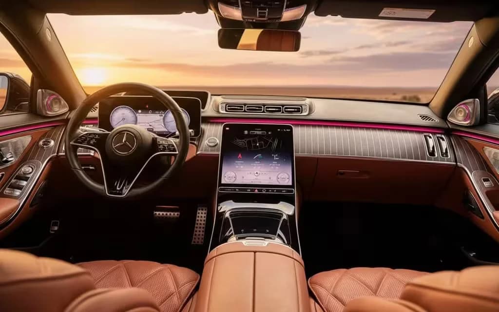 Mercedes S580 2022 interior view showing trim – rental in Dubai