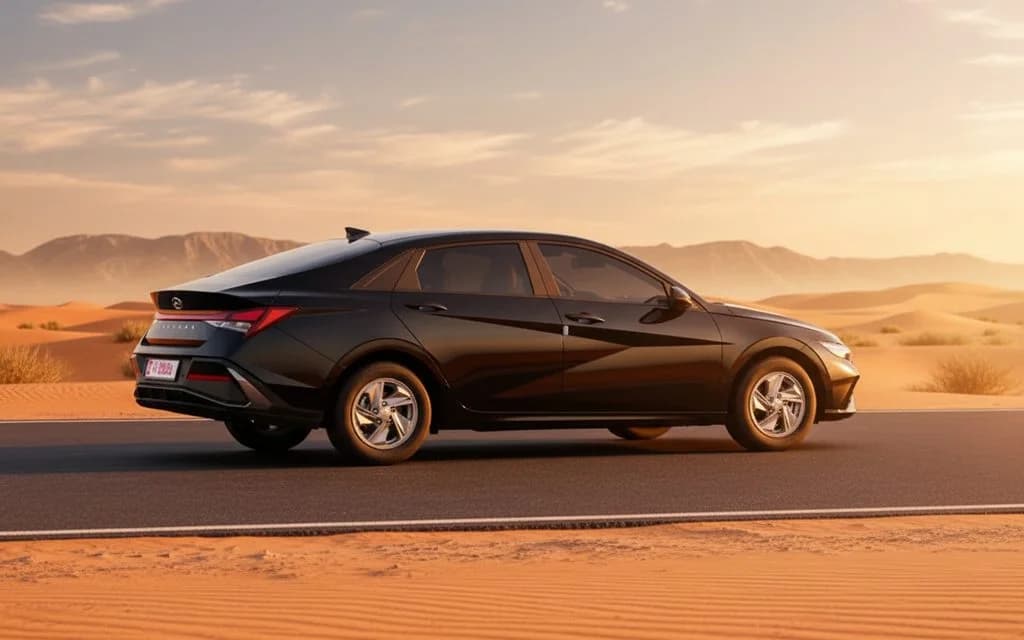 Hyundai Elantra 2024 Black side profile – rental in Dubai