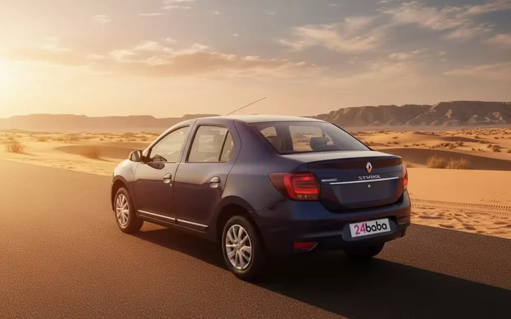Renault Symbol 2020 Blue rear view showing taillights – rental in Dubai