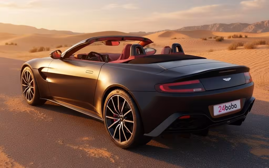 AstonMartin Vantage 2024 Black rear view showing taillights – rental in Dubai