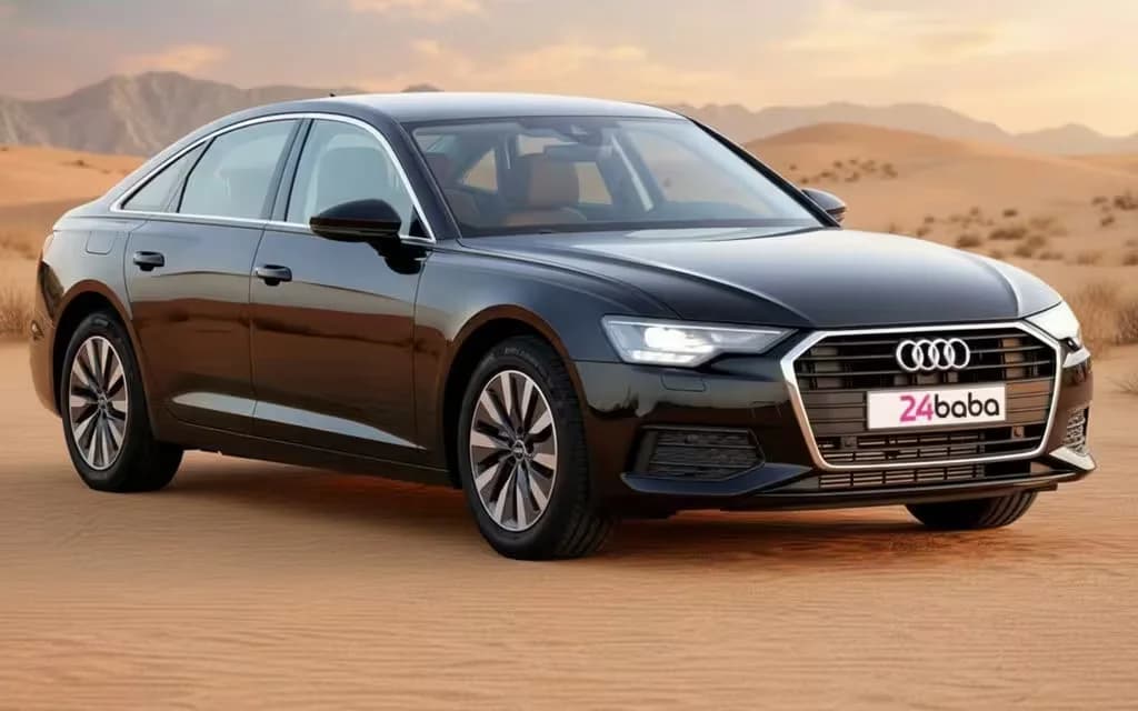 Audi A6 2023 Black front view with headlights