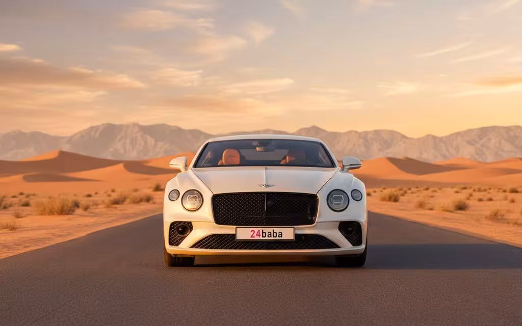 Bentley ContinentalGt Gtc 2025 White front view with headlights – rental in Dubai