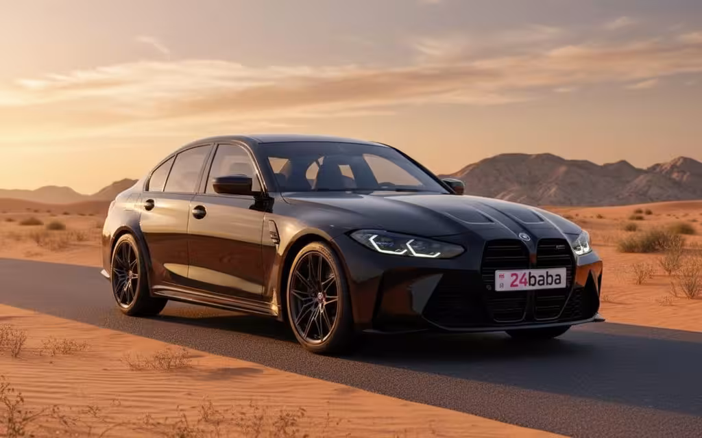 Bmw 330 2021 Black front view with headlights – rental in Dubai