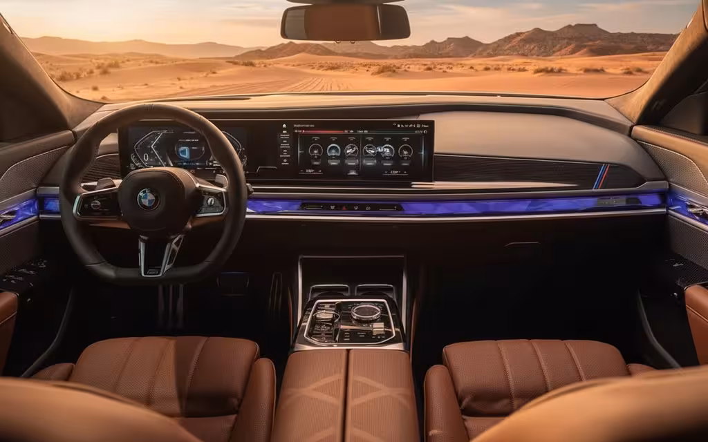 Bmw 735 2023 interior view showing trim – rental in Dubai