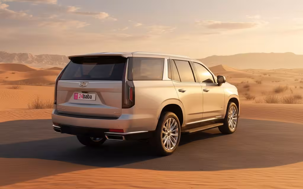 Cadillac Escalade 2021 Beige rear view showing taillights – rental in Dubai