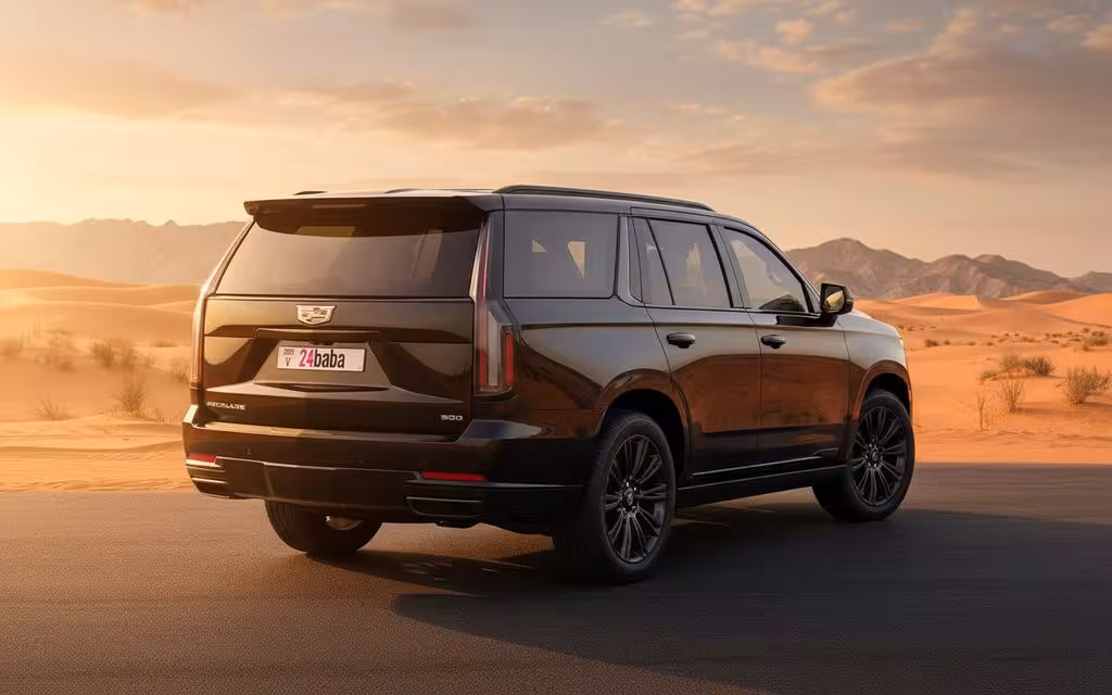 Cadillac Escalade 2026 Black rear view showing taillights – rental in Dubai