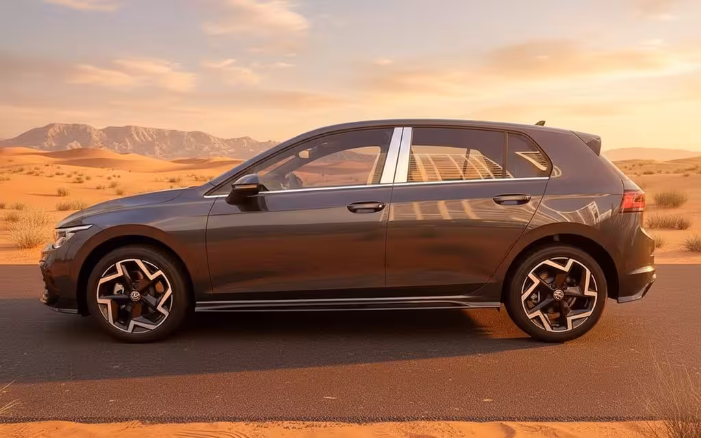 Volkswagen Golf 2025 Dark Gray side profile – rental in Dubai