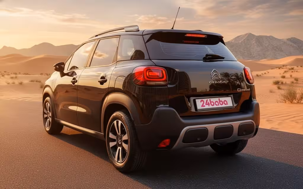 Citroen C3 2022 Black rear view showing taillights – rental in Dubai