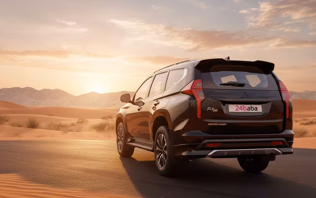 Mitsubishi Montero 2023 Black rear view showing taillights – rental in Dubai