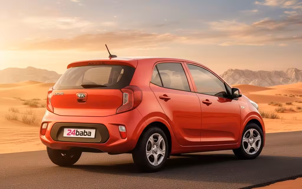 Kia Picanto 2020 Red rear view showing taillights – rental in Dubai