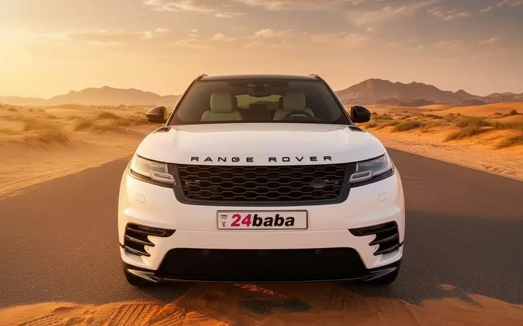 LandRover RangeRoverVelar 2022 White front view with headlights – rental in Dubai
