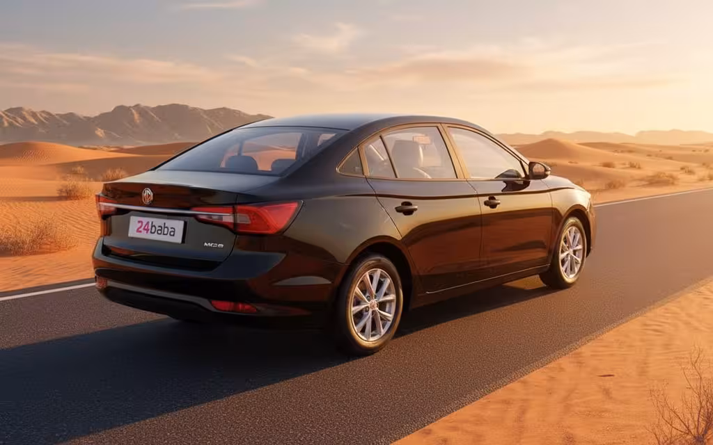 Mg 5 2023 Black rear view showing taillights – rental in Dubai