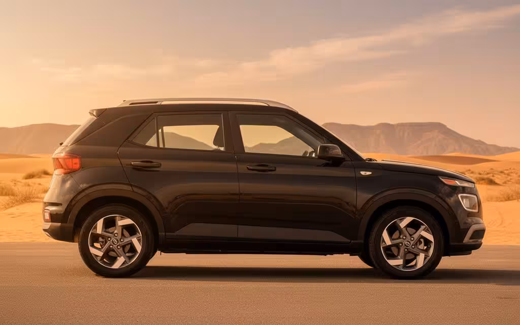 Hyundai Venue 2021 Black side profile – rental in Dubai