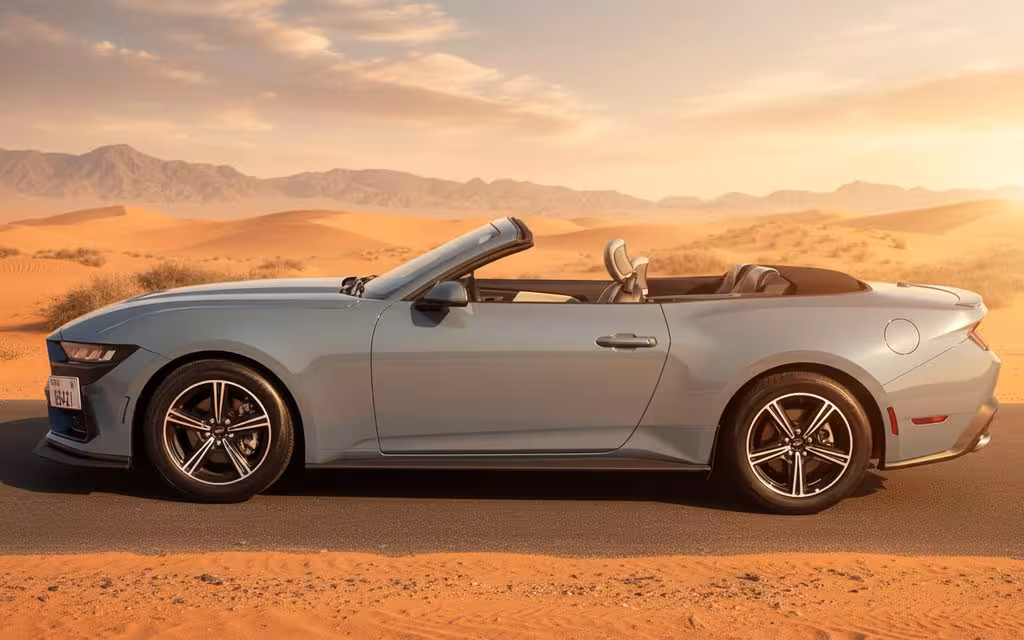 Ford Mustang 2024 Blue side profile – rental in Dubai