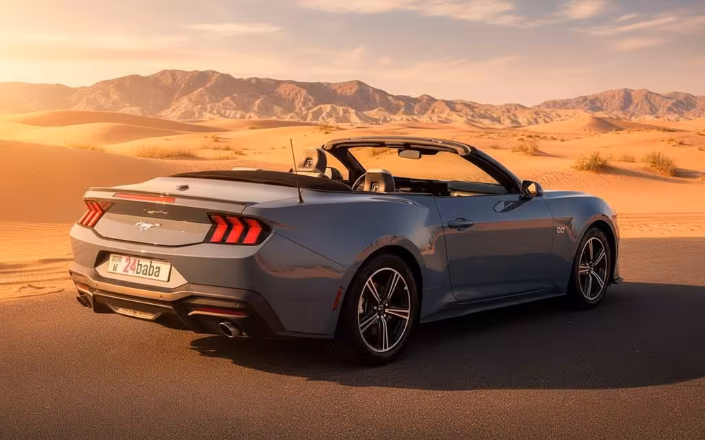 Ford Mustang 2024 Blue side profile – rental in Dubai