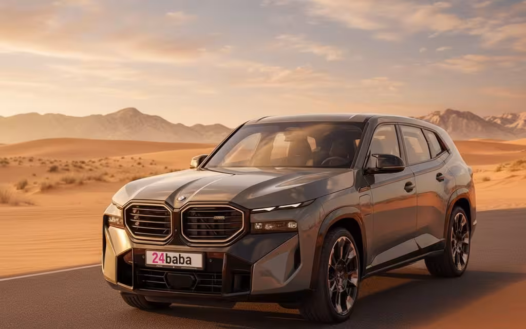 Bmw Xm 2024 Blue front view with headlights – rental in Dubai