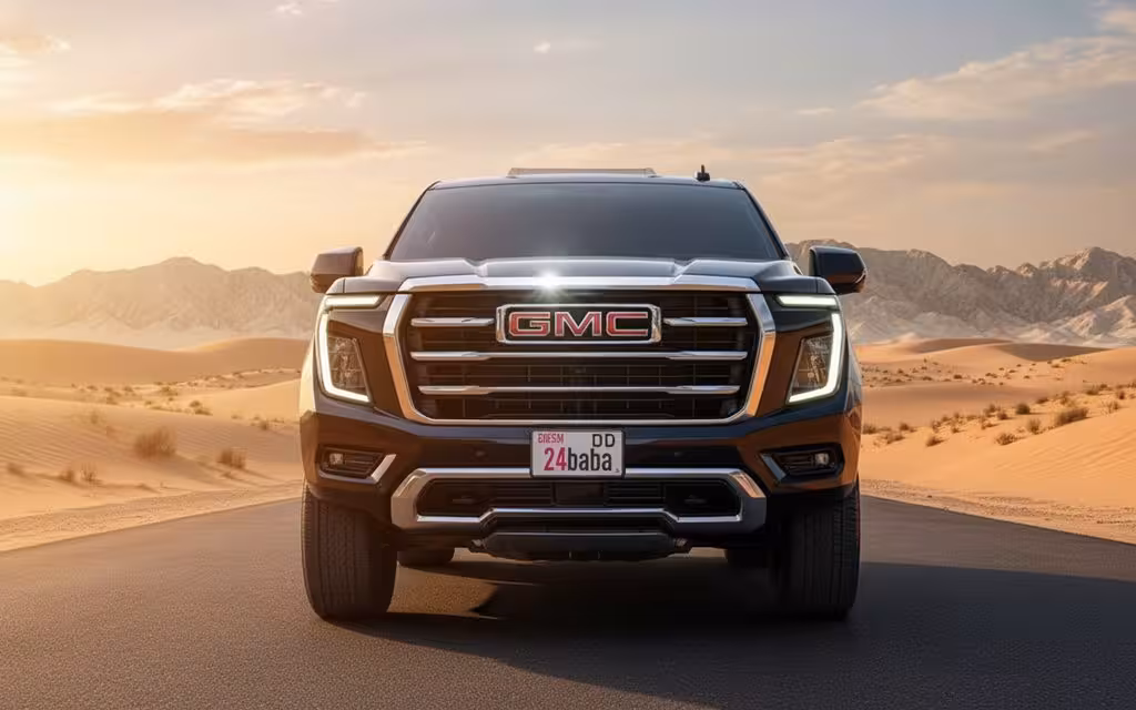 Gmc Yukon 2025 Black front view with headlights – rental in Dubai