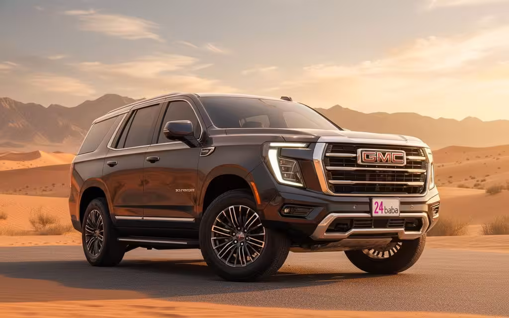 Gmc Yukon 2025 Black front view with headlights – rental in Dubai