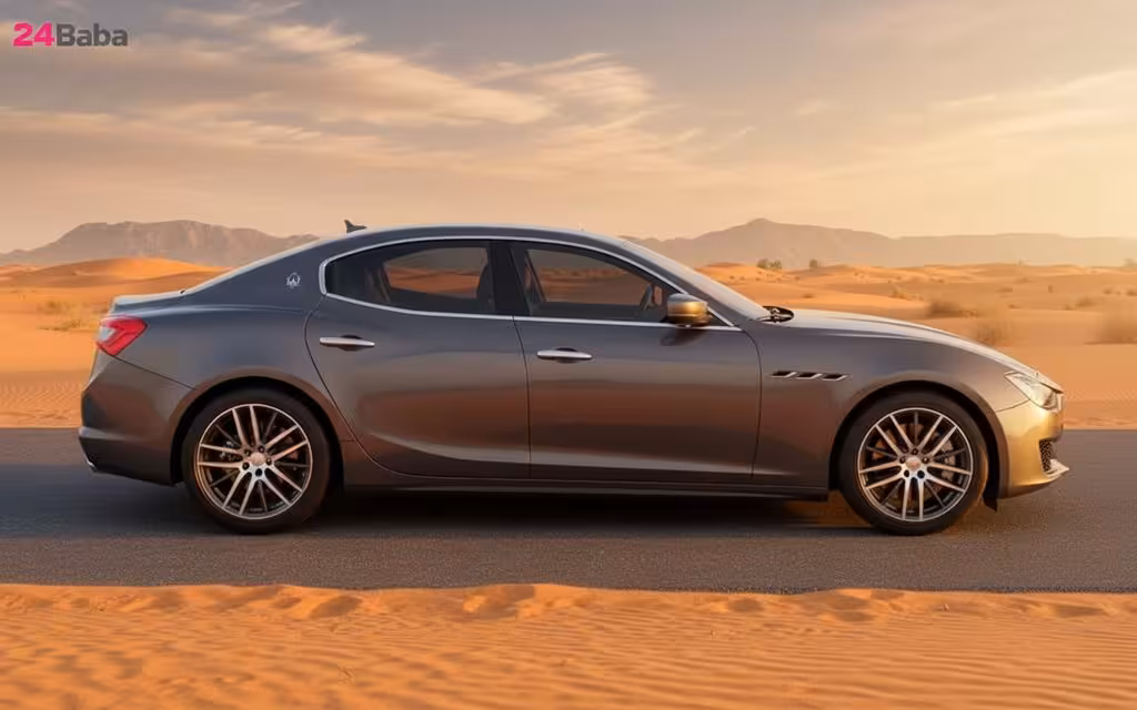 Maserati Ghibli 2021 Grey side profile – rental in Dubai