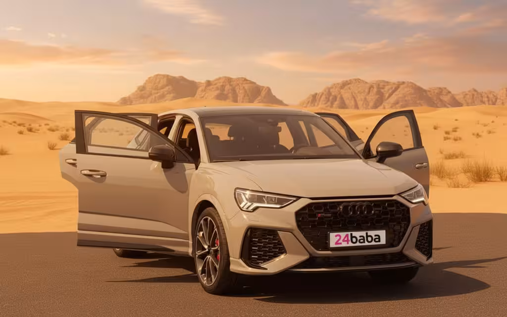 Audi RsQ3 2021 Grey rear view showing taillights – rental in Dubai