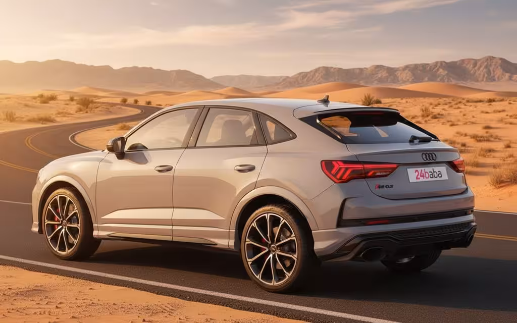 Audi RsQ3 2021 Grey rear view showing taillights – rental in Dubai