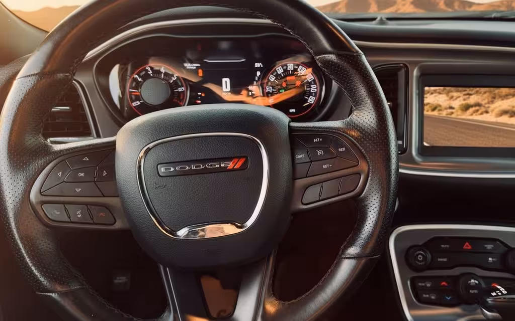 Dodge Challenger 2021 interior view showing trim – rental in Dubai
