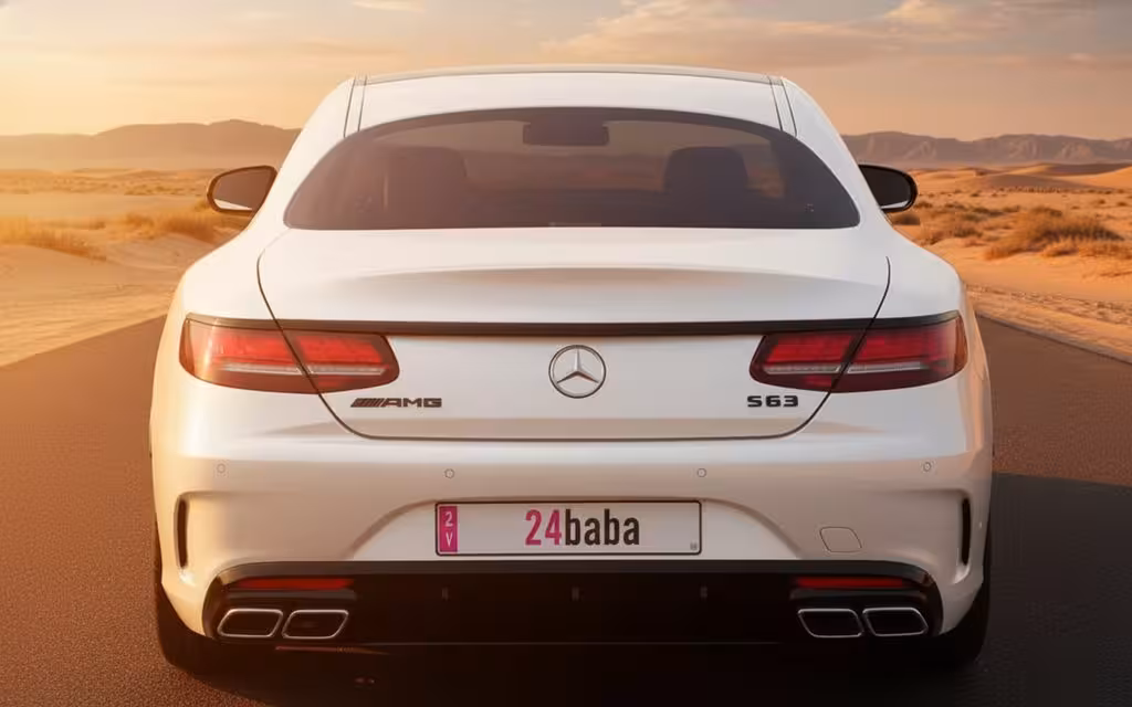 Mercedes S63 2025 White rear view showing taillights – rental in Dubai