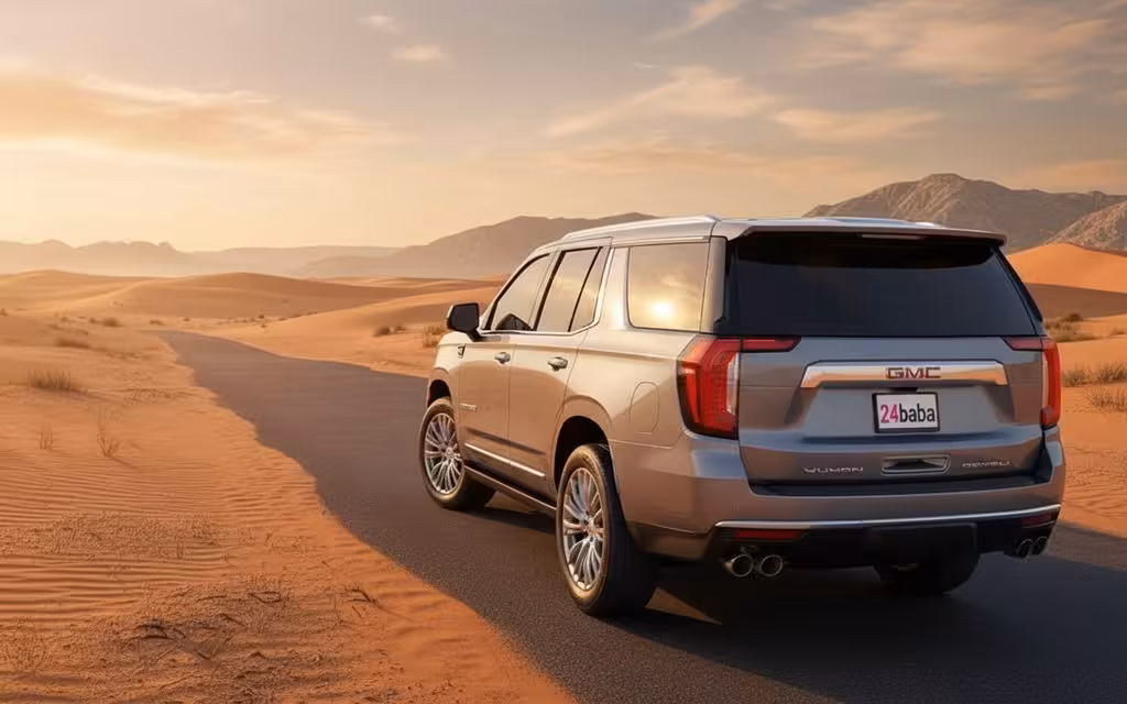 Gmc Yukon 2024 Silver rear view showing taillights – rental in Dubai